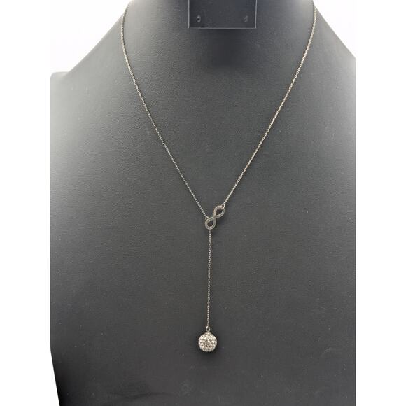 925 Sterling Silver 16" & 18" Infinity Crystal Orb Dangle Chain Necklace - Picture 5 of 5